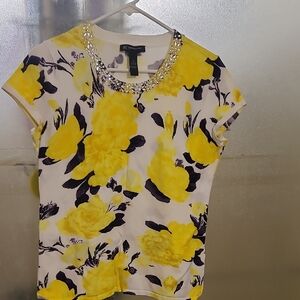 INC International Concepts Yellow Floral Short Sleeve Top